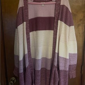 L.L. Bean Pink and Cream Striped Cardigan